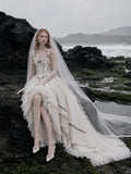 Load image into Gallery viewer, White Wedding Gown with Graceful Full Length Silhouette and Dramatic Bridal Train