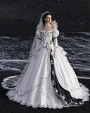 Load image into Gallery viewer, White Formal Bridal Dress with Elegant Train, Romantic Wedding Gown