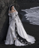 Load image into Gallery viewer, White Formal Bridal Dress with Elegant Train, Romantic Wedding Gown
