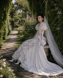 Load image into Gallery viewer, White Bridal Gown with Flowing Train, Elegant Wedding Dress for Formal Ceremony