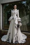 Load image into Gallery viewer, White Wedding Gown with Graceful Full Length Silhouette and Dramatic Bridal Train