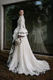 Load image into Gallery viewer, White Wedding Gown with Graceful Full Length Silhouette and Dramatic Bridal Train