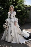 Load image into Gallery viewer, White Formal Bridal Dress with Elegant Train, Romantic Wedding Gown