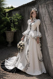 Load image into Gallery viewer, White Formal Bridal Dress with Elegant Train, Romantic Wedding Gown