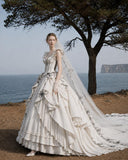Load image into Gallery viewer, White Wedding Gown with Graceful Full Length Silhouette and Dramatic Bridal Train