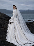 Load image into Gallery viewer, White Statement Wedding Dress with Flowing Skirt and Refined Bridal Silhouette