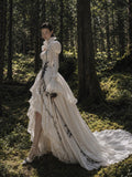 Load image into Gallery viewer, Ivory Wedding Gown with Graceful Full Length Silhouette and Dramatic Bridal Train