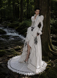Load image into Gallery viewer, White Formal Bridal Dress with Elegant Train, Romantic Wedding Gown