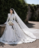 Load image into Gallery viewer, White Statement Wedding Dress with Flowing Skirt and Refined Bridal Silhouette
