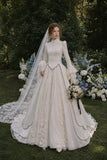 Load image into Gallery viewer, Ivory Wedding Gown with Graceful Full Length Silhouette and Dramatic Bridal Train