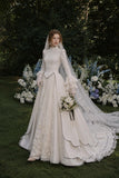 Load image into Gallery viewer, Ivory Wedding Gown with Graceful Full Length Silhouette and Dramatic Bridal Train