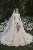 Load image into Gallery viewer, Ivory Wedding Gown with Graceful Full Length Silhouette and Dramatic Bridal Train