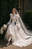 Load image into Gallery viewer, Ivory Formal Bridal Dress with Elegant Train, Romantic Wedding Gown
