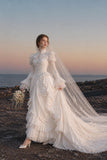 Load image into Gallery viewer, Ivory Bridal Gown with Flowing Train, Elegant Wedding Dress for Formal Ceremony