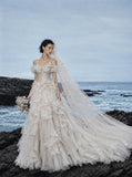 Load image into Gallery viewer, White Wedding Gown with Graceful Full Length Silhouette and Dramatic Bridal Train