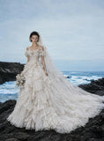 Load image into Gallery viewer, White Wedding Gown with Graceful Full Length Silhouette and Dramatic Bridal Train