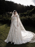 Load image into Gallery viewer, Ivory Formal Bridal Dress with Elegant Train, Romantic Wedding Gown