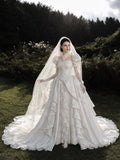 Load image into Gallery viewer, Ivory Formal Bridal Dress with Elegant Train, Romantic Wedding Gown