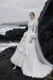 Load image into Gallery viewer, White Statement Wedding Dress with Flowing Skirt and Refined Bridal Silhouette