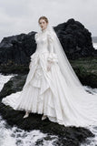 Load image into Gallery viewer, White Statement Wedding Dress with Flowing Skirt and Refined Bridal Silhouette