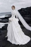 Load image into Gallery viewer, White Statement Wedding Dress with Flowing Skirt and Refined Bridal Silhouette