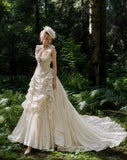Load image into Gallery viewer, Ivory Wedding Gown with Graceful Full Length Silhouette and Dramatic Bridal Train