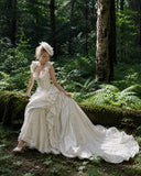 Load image into Gallery viewer, Ivory Wedding Gown with Graceful Full Length Silhouette and Dramatic Bridal Train