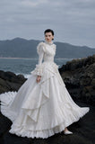 Load image into Gallery viewer, White Formal Bridal Dress with Elegant Train, Romantic Wedding Gown