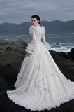 Load image into Gallery viewer, White Formal Bridal Dress with Elegant Train, Romantic Wedding Gown