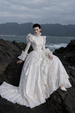 Load image into Gallery viewer, White Formal Bridal Dress with Elegant Train, Romantic Wedding Gown