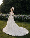 Load image into Gallery viewer, Ivory Statement Wedding Dress with Flowing Skirt and Refined Bridal Silhouette