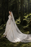 Load image into Gallery viewer, Ivory Bridal Gown with Flowing Train, Elegant Wedding Dress for Formal Ceremony