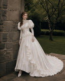 Load image into Gallery viewer, Ivory Formal Bridal Dress with Elegant Train, Romantic Wedding Gown