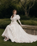 Load image into Gallery viewer, Ivory Formal Bridal Dress with Elegant Train, Romantic Wedding Gown