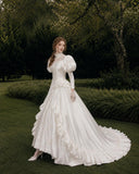 Load image into Gallery viewer, Ivory Formal Bridal Dress with Elegant Train, Romantic Wedding Gown