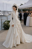 Load image into Gallery viewer, Ivory Statement Wedding Dress with Flowing Skirt and Refined Bridal Silhouette