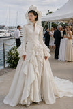 Load image into Gallery viewer, Ivory Statement Wedding Dress with Flowing Skirt and Refined Bridal Silhouette