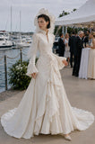 Load image into Gallery viewer, Ivory Statement Wedding Dress with Flowing Skirt and Refined Bridal Silhouette