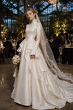 Load image into Gallery viewer, Ivory Wedding Gown with Graceful Full Length Silhouette and Dramatic Bridal Train