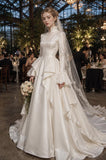Load image into Gallery viewer, Ivory Wedding Gown with Graceful Full Length Silhouette and Dramatic Bridal Train