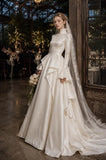 Load image into Gallery viewer, Ivory Wedding Gown with Graceful Full Length Silhouette and Dramatic Bridal Train