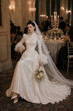 Load image into Gallery viewer, Ivory Formal Bridal Dress with Elegant Train, Romantic Wedding Gown