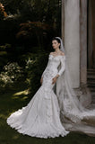 Load image into Gallery viewer, White Statement Wedding Dress with Flowing Skirt and Refined Bridal Silhouette