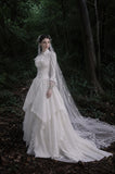 Load image into Gallery viewer, White Wedding Gown with Graceful Full Length Silhouette and Dramatic Bridal Train
