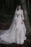 Load image into Gallery viewer, White Wedding Gown with Graceful Full Length Silhouette and Dramatic Bridal Train