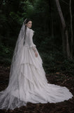 Load image into Gallery viewer, White Wedding Gown with Graceful Full Length Silhouette and Dramatic Bridal Train