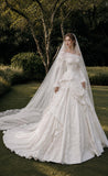 Load image into Gallery viewer, Ivory Statement Wedding Dress with Flowing Skirt and Refined Bridal Silhouette