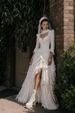 Load image into Gallery viewer, Ivory Wedding Gown with Graceful Full Length Silhouette and Dramatic Bridal Train