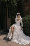 Load image into Gallery viewer, Ivory Wedding Gown with Graceful Full Length Silhouette and Dramatic Bridal Train