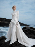 Load image into Gallery viewer, White Statement Wedding Dress with Flowing Skirt and Refined Bridal Silhouette